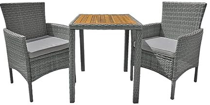 VARILANDO Balkon-Set, 2 Sessel mit Tisch, Kunst-Rattan, Möbel für den Balkon, Kunststoffgeflecht UV-beständig, Tischplatte Akazie aus 100% nachhaltigem Anbau (hellgrau)