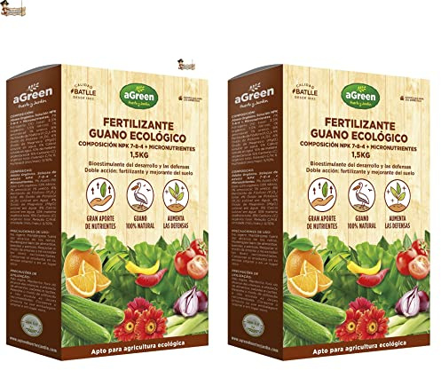 BricoLoco.com Fertilizante guano 100% natural. Abono natural todo tipo de plantas, árboles y huerto. 3 kgs. (2x1,5kgs) Fertiliza y mejora el suelo del cultivo. Bioestimulante aumenta defensas. (2)