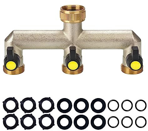 3-Wege-Verteiler Wasser 3/4 Zoll Messing Wasseranschluss Verteiler für 3 Geräte/Gartenschläuche,Schlauchverteiler Wasserhahn Verteiler mit Kugelhahn zum Einstellen und Absperren des Wasserflusses…