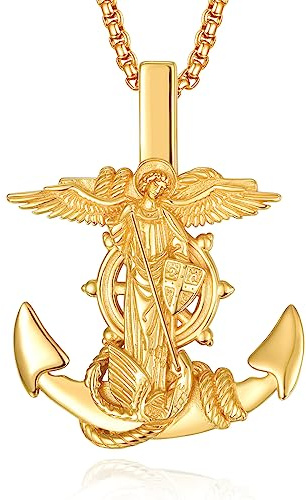 ADMETUS Gold Heiliger Michael Anker Kette 925 Sterling Silber Anker Kettenanhänger Halskette Männer Gold Erzengel Michael Halskette Anhänge Anchor Schmuck für Herren