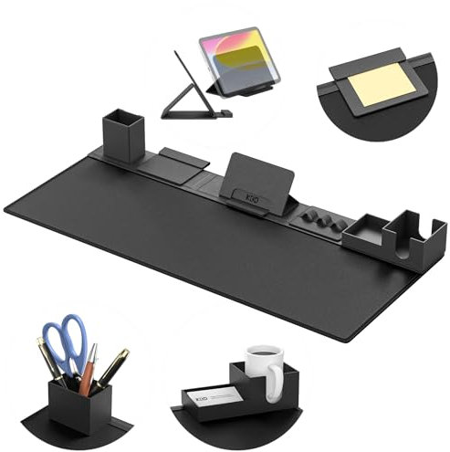 KDD Tapis de Souris Gaming Ensemble, Tapis de Bureau 6 en 1, Mouse Pad en Cuir PU avec Set Rangement de Bureau pour Support Téléphone Tablette Carte et Câbles, Porte-gobelet, Porte-styloo