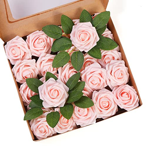 ROYALLATO Konstgjorda blommor 30 st konstgjorda rosor falska blommor rosa skumrosor med stam för bröllopsdekorationer gör-det-själv krans brudbuketter jultårtdekorationer och heminredning babyshower