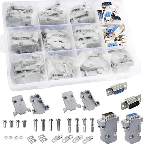VISSQH 20 pezzi (10 set) 9 pin Femmina a Maschio Connettore,seriale RS232 DB9 connessione a saldare D-SUB + coperchio custodia in plastica DB9 per assemblaggio e regolazione del cavo
