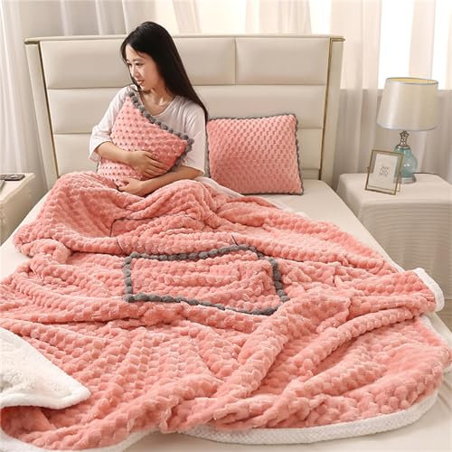 Hixingo Reisedecke und Kissen 2 in 1, Reisedecke mit Kissen Set Multifunktionale Reise Decke und Kissen 2 in 1 Weichem Flugzeug Verwandlungskissen für Urlaub, Camping (40 * 40cm,Plüsch-Rosa)