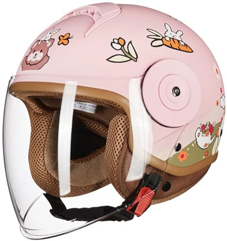 Niedlicher Kinder-Elektro-Motorrad-Halbhelm, ECE-Zugelassener Kinder-Halbschalen-Helm Mit Offenem Gesicht Für 2–14 Jahre, Retro-Jugend-Moped-Mütze Für Jungen Und Mädchen F,46-54cm