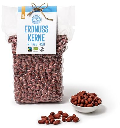 PAKKA - Bio Fairtrade Premium rohe Erdnusskerne red-skin 1kg, Öko Rohkost Vollkorn-Erdnüsse mit roter Haut direkt von Kleinbauern aus Samarkand, Usbekistan, vegan, Familienpackung, Value-Pack 1000g