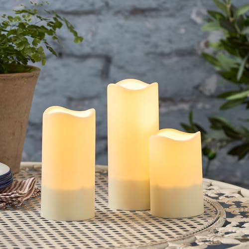 Lights4fun Juego de 3 Velas Solares LED Sin Llama Resistentes al Agua Impermeable Llama Parpadeante Decoración para Jardines Balcones Exteriores