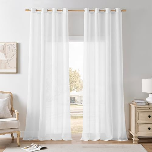 Softalker Weiße Vorhänge Wohnzimmer Gardinenschal mit Ösen Transparent Raumteiler Vorhang 245 cm Extra Lange Gardinen und Vorhänge Vorhangschals 140 cm Breit Ösenvorhang 2er Set Deko Schlafzimmer