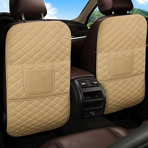 ZHOUFUDA 2 Stück Auto Rücksitz Anti Kick Pad für VW Tiguan II Allspace 2017-2023, Autositz Rückenlehnenschutz Trittmatte mit Organizer Taschen Wasserdicht Kratzfest Innere Zubehör,D/Biege