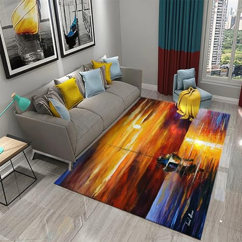 Büroteppich 3D-Druck Ölgemälde Segelboot Sonnenuntergang Meereslandschaft Landschaft 80 X 160 Cm - Rutschfester Bodenmatten-Teppich Für Innentüren - Weicher Griff - Polyesterfaser - Leic -4B3R+R9R9-6Y