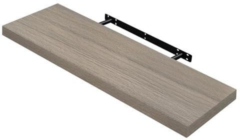 WOLTU Schweberegal Wandregal freischwebend Regal Wandboard Bücherregal Holz Board für Bücher, Bilder, Deko 80x23x3.8cm graue Holzoptik