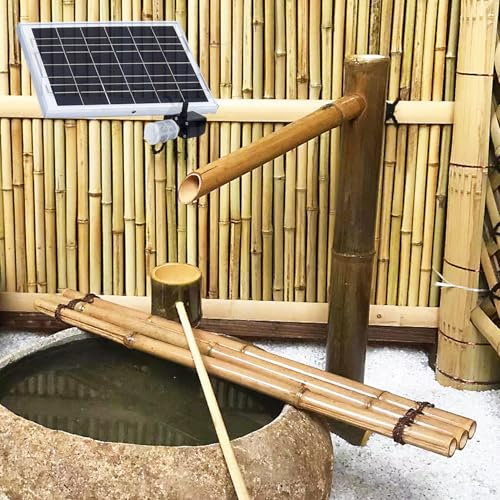 HJDSUDU Fontaine en Bambou Naturel, kit de Fontaine Solaire en Bambou, Ornements de Filtre d'aquarium, Fontaine en Bambou pour Bain d'oiseaux Zen avec Pompe à Eau, pour Jardin, Cour,24in