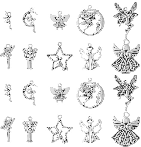 Ornazy 50 st 10 stilar hantverk tillbehör antika silver vingar ängel fe berlocker hängen för gör-det-själv örhängen armband halsband smyckestillverkning