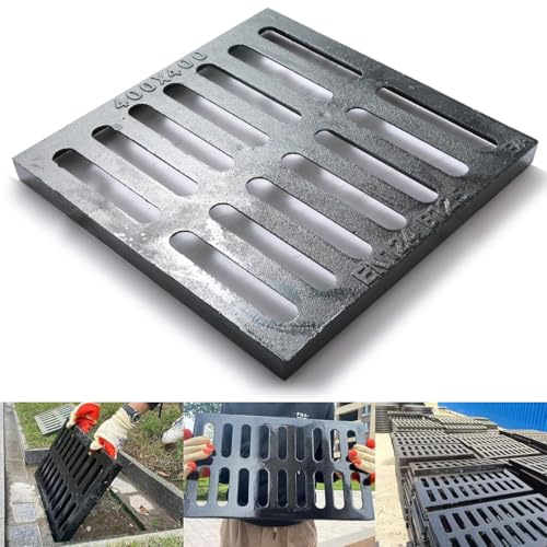 Cast Iron Drain Grate, 16 * 16in Heavy Duty Outdoor Drain Cover, B125 Class Channel Grate, Metal Sewer Grate, Black Square Drainage Grate for Concrete Floor, Yard, Driveway & Garage.
