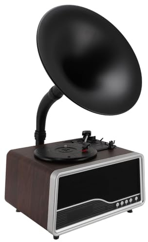 VBESTLIFE Plattenspieler, Retro-Plattenspieler, Vintage-Phonograph, Grammophon, Eingebauter Lautsprecher, Subwoofer, Bluetooth, USB, UKW-Radio, für Heimdekoration (EU-Stecker)