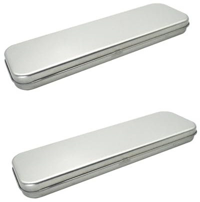 Gogogmee 2pcs Metal Oblong Stationery Box Tinplate Pen Case Artistic Pencil Storage Boys and Girls School Supplies