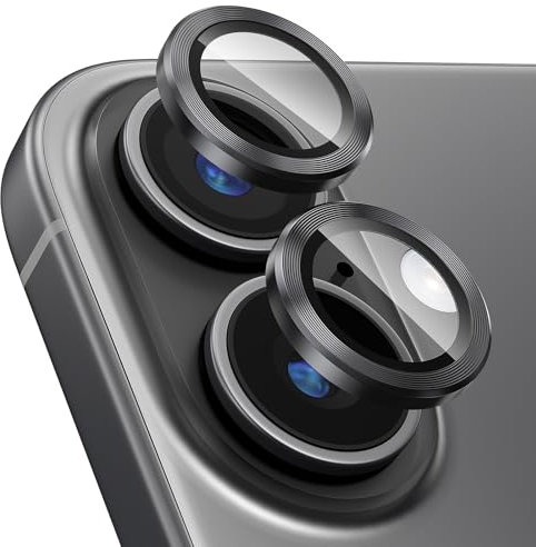 Giftorld Protector de lente de cámara diseñado para iPhone 16/16 Plus,anillo 3D de aluminio de aviació,vidrio templado 9H, protección de 360 grados,claridad HD (Negro)
