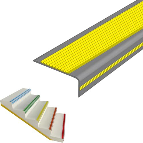 Profilé de Bord de Marche En PVC, Nez de Marche Antidérapant, Facile À Installer, Structure En L, Pour Bords D'escalier Extérieurs/Intérieurs, Nez de Marche Profilé D'escalier PVC(Grayish yellow,1.3m/