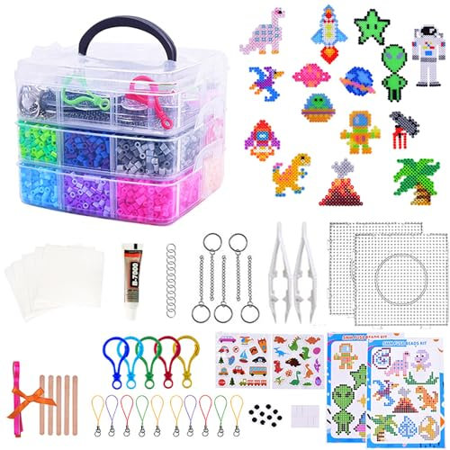 Set di perline da stirare, 11500 pezzi, con scatola portaoggetti, piastre da stiro, guida all'uso, fai da te, idea regalo per bambini