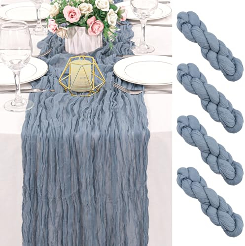 Lot de 4 chemins de table en étamine, style bohème, rustique, transparent, romantique, en gaze transparente, pour fête prénuptiale, fête prénatale, fête de mariage, anniversaire, vacances, décoration
