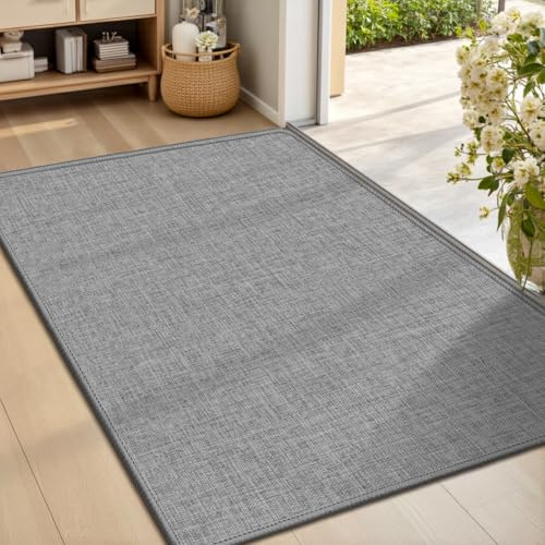 LEKEEPGO Fußmatte Innen 60 x 90 cm, Waschbar rutschfest Schmutzfangmatte, Sauberlaufmatte, Eingangstürmatte, Dünne Türmatte Strapazierfähige Teppich für Eingang, Haustür, Innen, Grau