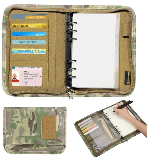 Militär Padfolio Ringbuch 45 Blatt,Taktische Portfolio Binder mit Reißverschluss,Wetterfest A6 Binder Notizbuch Ordner Portfolio für 6-Ringbuch-Organizer, Militär-Notizbuchhülle