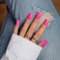 KQueenest Hot Pink Press on Nails Medium Duck Shape, Vibrant Bright Neon Pink False Nails with Glue, Glossy Opaque, Solid Square Fake Nails Press ons, Reusable Soft Gel Stick on Nail for Women, 24 Pcs