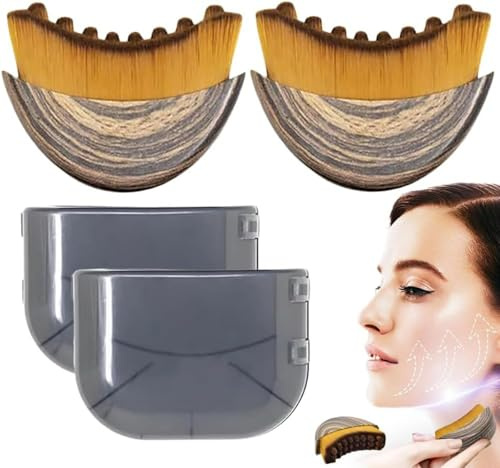 Nuevo Cepillo Cepillo Contorno Facial, Cepillo facial de cepillado en seco, Linfático Drenaje Masajeador para la cara, mentón y mandíbula Esculpir (2 piezas)