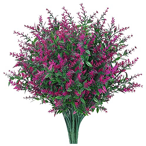 Künstliche Blumen, Deko 8 Bündel Künstliche Lavendel Pflanze, Kunstblumen wie echt für draußen, Balkon, Garten, Kunststoff wetterfest Kunstblumenstrauß, Fake Blumen, Balkonpflanzen Innen (Weinrot)