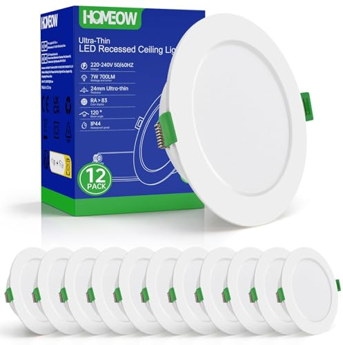 HOMEOW 12 Pack Downlight LED Techo Empotrable 7W, 230V IP44 Focos Interior Techo Empotrable, 2700K Blanco Cálido Ojos de Buey LED para Baño/Cocina, Diámetro 118mm, Φ95-110mm