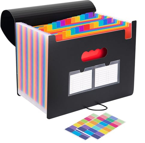 JEFURE Accordion File Organiser A4, 25 Pockets Expanding File Folder, Document Organiser with Sticker Cards, Receipts Portable Paperwork Organiser for Home, Office and School
