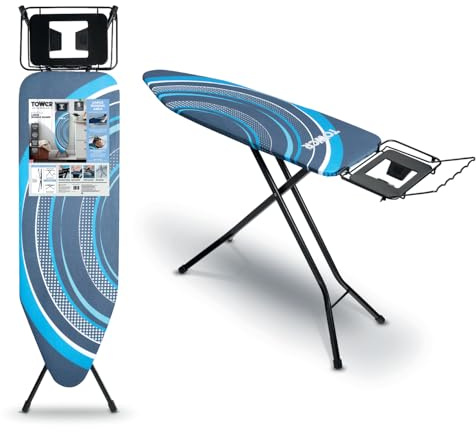 Tower T873014BLK Ceraglide Plus - Tabla de Planchar Grande con Altura Ajustable, Cubierta de Deslizamiento Suave, pies Antideslizantes, Color Negro