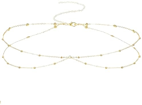 1Pcs Belly Chain, Gold Waist Chain for Women, Adjustable Body Chains for Beach, Music Festivals, Bikini Parties, and Casual Wear, Includes Two-Layer and Cross Two-Layer Designs with Extenders ﻿