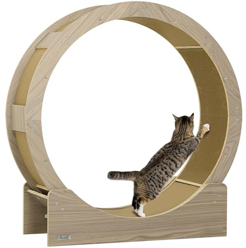PawHut Ruota per esercizi per gatti 91 cm, grande ruota da corsa con freno sicuro e tappetino per raschiatura rimovibile, tappetino ultra silenzioso per perdita di peso, salute degli animali domestici