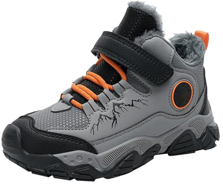 Vinterstövlar barn snöstövlar varma fodrade vinterskor vandringsskor flickor pojkar stövlar vinterstövlar vinter barnskor bekväma vandring vandringskängor trailrunning skor halkfria stövlar, GRÅ, 38