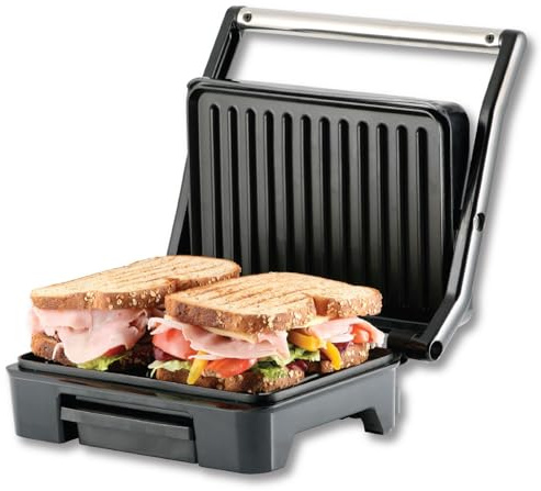 HomeTronix Panini Press & Grill Sandwich Maker – Non-Stick Plates, Removable Drip Tray & Floating Hinge for Deep-Fill Toasted Sandwiches | Low-Fat Grilling and Healthy Cooking