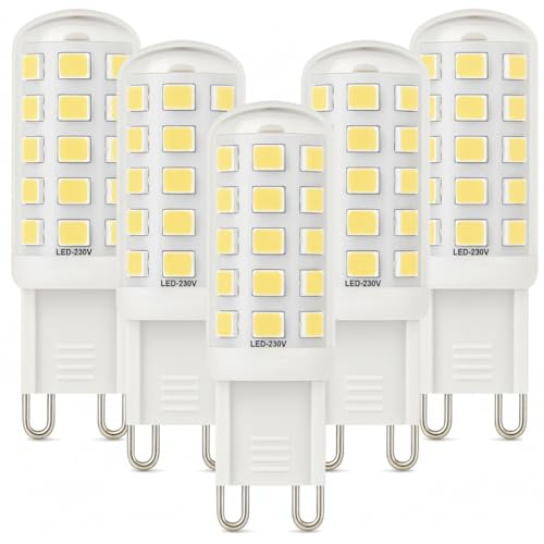 Euxper G9 LED Lampen 3W Neutralweiß 580LM Entspricht 40W 60W Halogenlampen, G9 LED Leuchtmittel, Gu9 LED Glühbirne für Wohnbeleuchtung und Dekoration, 5er Pack