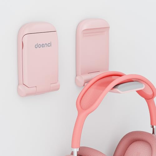 doenci Headset Ständer - Klappbarer Headset Halterung Kopfhörer Ständer | mit Selbstklebendem für Schreibtisch/Wand, Praktisches Kopfhörer Halterung für AirPods Max, Gaming Zubehör, Rosa