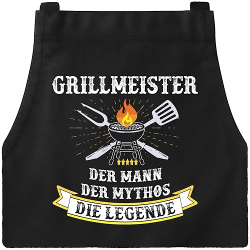 DXDXDXD Grillschürze für Männer Kochschürze Herren Lustig, mit 4 Taschen Grillen Geschenk BBQ Schürze Küchenschürze Schwarz Schürzen, GRILLMEISTER der Mann der Mythos die Legende