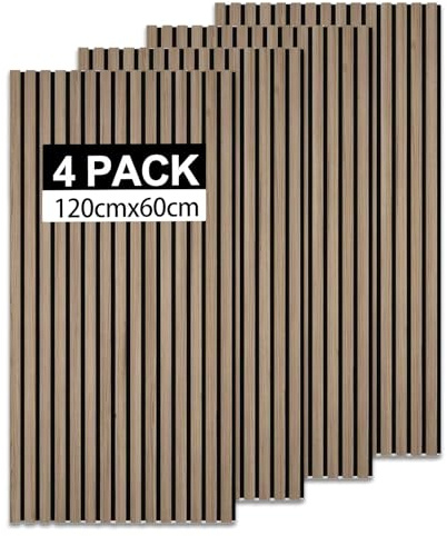 Akustikpaneele Wandpaneele Holz 2,88㎡-4er Set 120x60cm Wandpaneele holz Holzpaneele wand als Schallschutzplatten,Wandverkleidung Holzoptik (Walnussbraun-filz Schwarz)