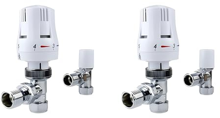 15mm Angled Thermostatic Radiator Valve Set with Lockshield | TRV & Lockshield Twin Pack | Liquid-Filled Head | Bi-Directional | HULTHOR (15mm, 2, Pack)