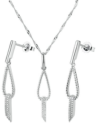 Ardeo Aurum Damen Schmuck-Set Ohrringe Anhänger Kette Collier aus 375 Gold Weißgold mit 0,09 ct Diamant Brillant