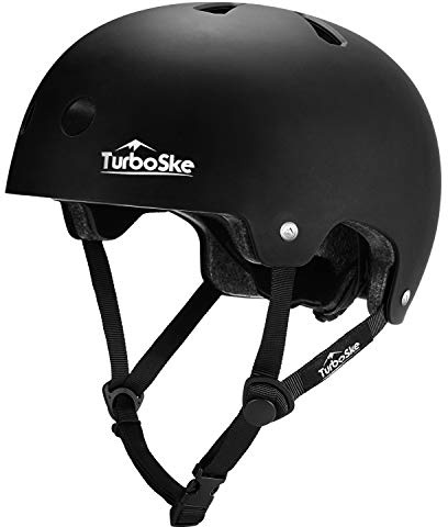 TurboSke Skateboard Helmet, BMX Helmet, Multi-Sport Helmet, Bike Helmet for Kids, Youth, Men, Women (Black, S/M (20.5-22.8))
