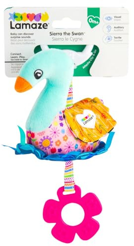 LAMAZE Mini Clip & Go Sierra The Swan, Clip on Pram and Pushchair Newborn Baby Toy, Sensory Toy for Babies Boys and Girls from 0-6 Months