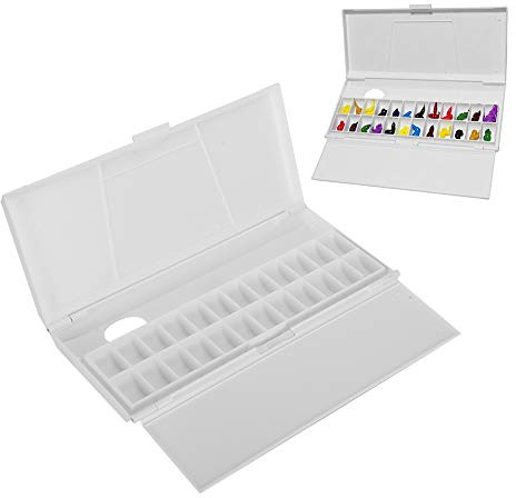 Garosa Leere Aquarellpalette, tragbare Faltpalettenbox für unterwegs mit 24 Wells Aquarellmalerei-Mischbehälter für Acryl- und Ölfarbe