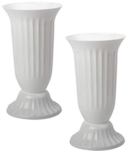 2X Außen Vase für Garten oder Grab in runder Form sehr robustem Kunststoff mit abnehmbarem Stand-Fuß