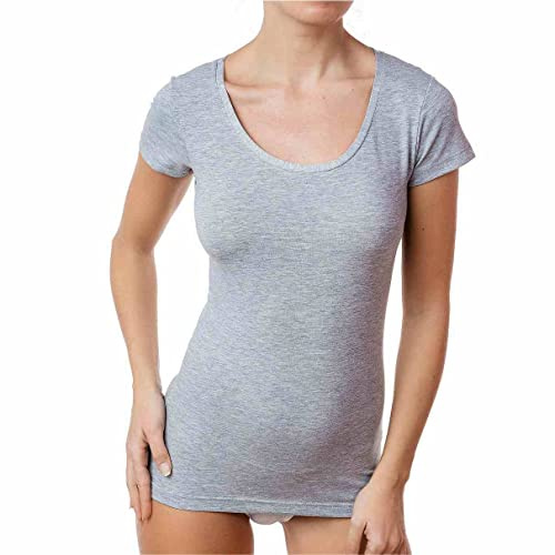 JADEA - Confezione da 1 Pezzo Maglia Donna Mini Manica Scollo LOLLO in Cotone Elasticizzato - Disponibile nei Colori Bianco, Nero, Grigio e Blu