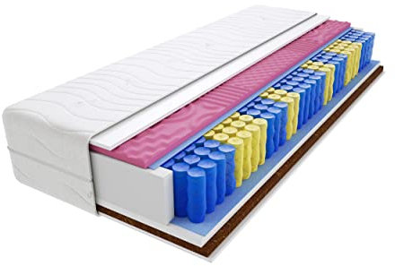 Godre Nepal Molet Max 9-Zonen Federkernmatratze 80x190 cm, Härtegrad H3 & H4 -mittelhart/hart, Schaumstoff & Kokos - mit gestepptem Bezug - Matratze, 24 cm Höhe, Hypoallergen
