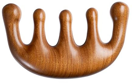 Pettine da massaggio in legno con denti larghi, massaggiatore per cuoio capelluto, pettine a denti tondi, strumento manuale per massaggio linfatico Gua Sha, strumento per massaggio linfatico per