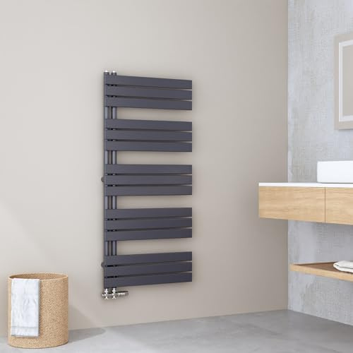 EMKE Handtuchheizkörper Flach 1599x600 mm, Badheizkörper Handtuchhalter mit Seitenanschluss, Effizienter Handtuchwärmer Handtuchtrockner Bad Heizkörper, Anthrazit, 1005W